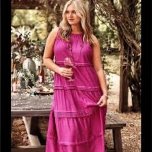 J.jill Pleated-tiers Maxi Dress In Raspberry Crush Small